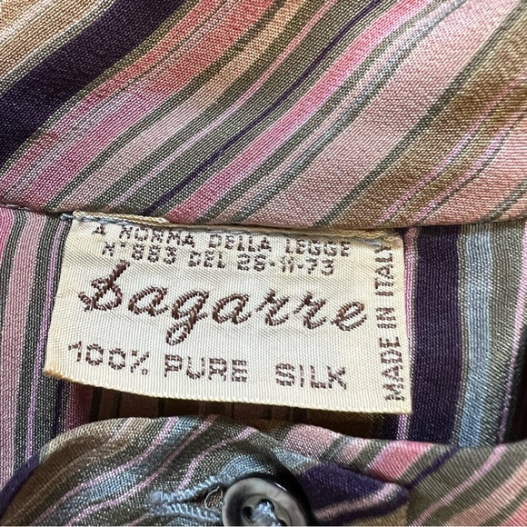 Bagarre 100% Silk Striped Sleeveless Buttoned Blouse Top belted Vtg Multicolor M - Picture 6 of 14